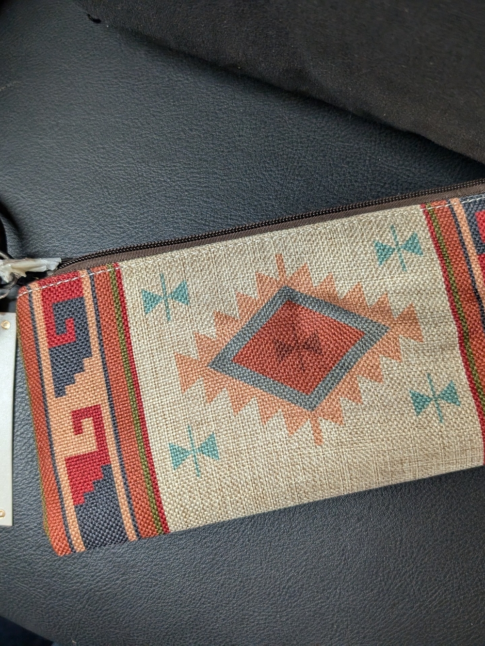 Aztec-Pattern Boho Clutch Wristlet in Neutral and Rust